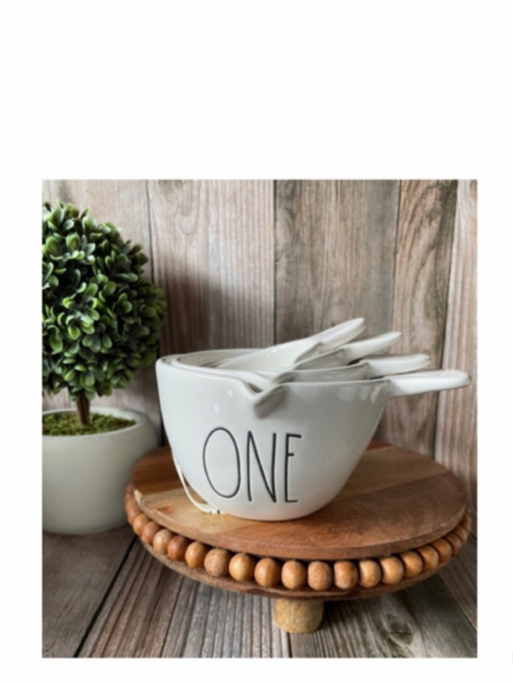NEW Rae Dunn Set of 4 Measuring Cups with Handles Ceramic White Farmhouse Decor